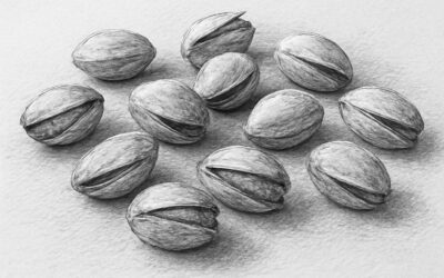 Exquisite pistachio nut drawing: a close-up study of texture and light